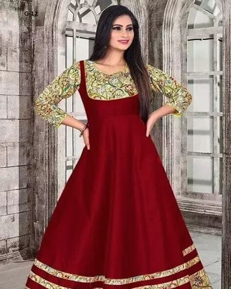 ambika lifestyle Women Gown Maroon Dress - Buy ambika lifestyle Women Gown  Maroon Dress Online at Best Prices in India | Flipkart.com