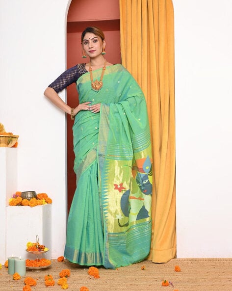 Emerald Green Colour With Siver And Golden Buttas Art Jute Saree. | Jolly  Silks - The Destination Of Silks | Online shopping site - Jolly Silks