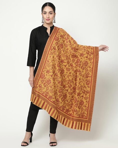 Women Floral Woven Woolen Shawl Price in India