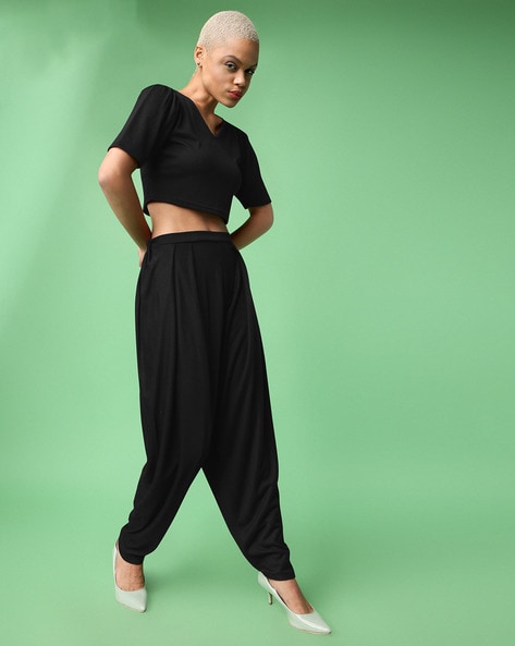 V Neck Crop Top with Dhoti Pants