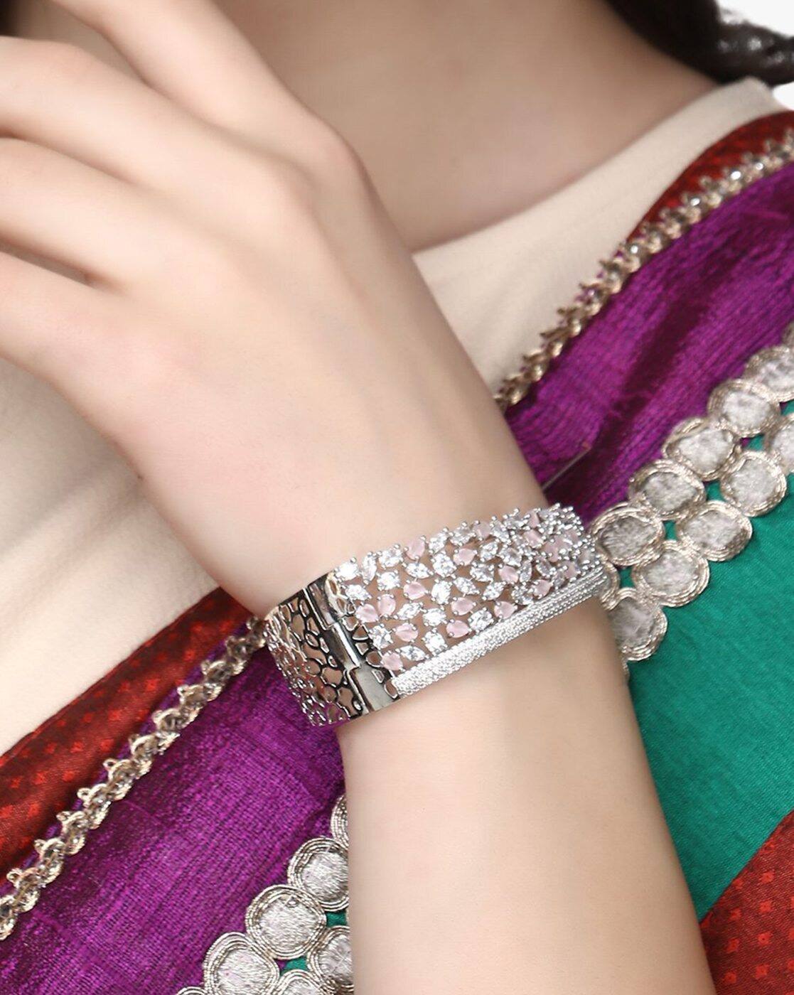 Buy Adwitiya Rhodium-Plated CZ Stone Broad Online | Ajio.com