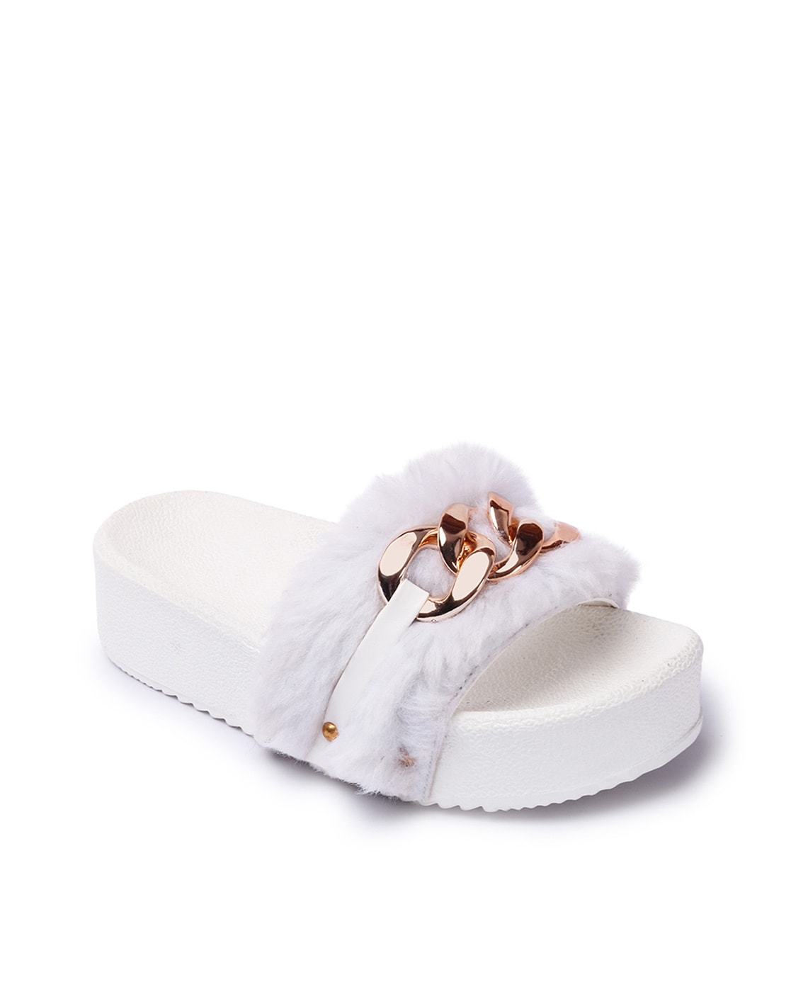 White fluffy discount cross over slippers