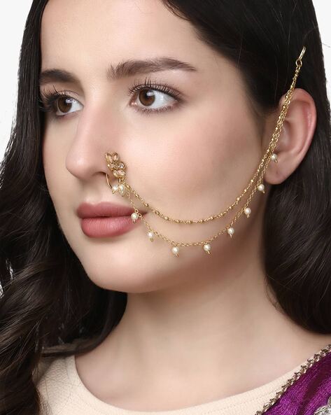 Nose pin with store chain gold