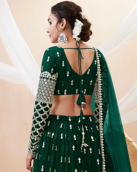 Ivory Lehenga Set With Bottle Green Dupatta – Naaz By Noor