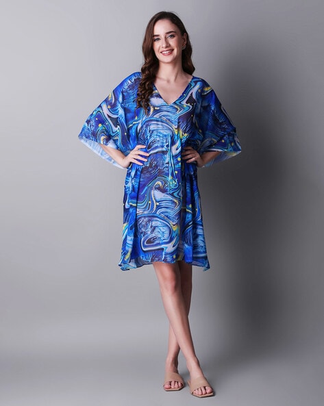 Printed Kimono Sleeves Dress