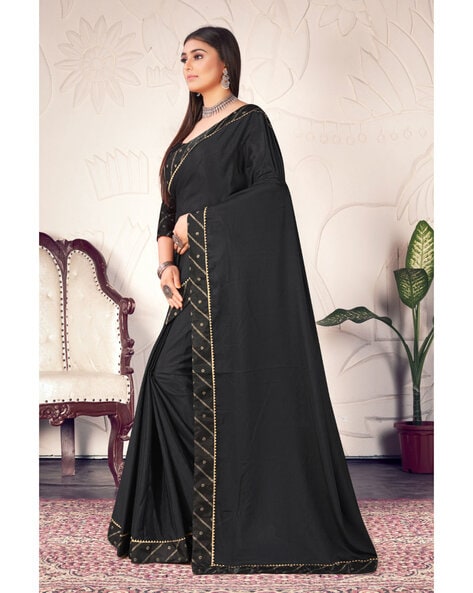 Black Viscose Chiffon Printed Saree | Taneira Online Store