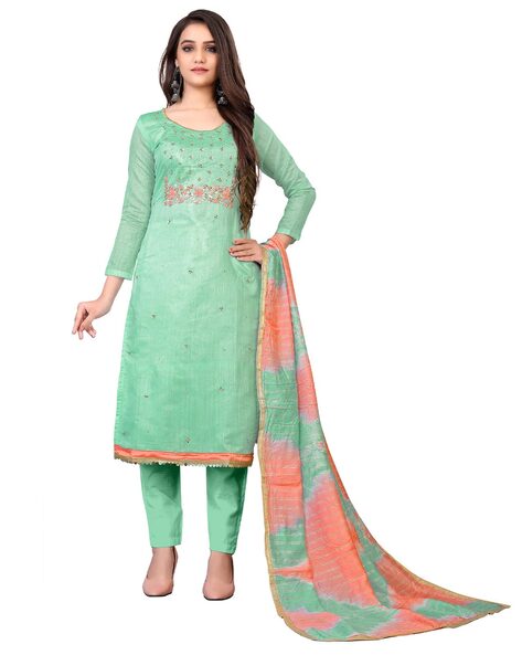 Floral Embroidered 3-Piece Unstitched Dress Material Price in India