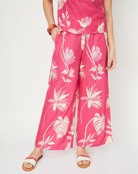 Influence Petite wide leg trousers in pink floral print | ASOS