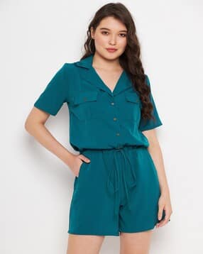 color cocktail Short-Sleeves Playsuit with Flap-Pockets-picture-34