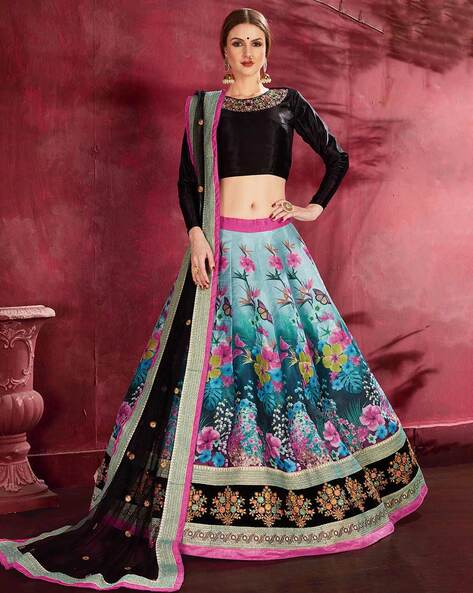 Buy Chikoo georgette multicolor thread wedding lehenga choli at fealdeal.com