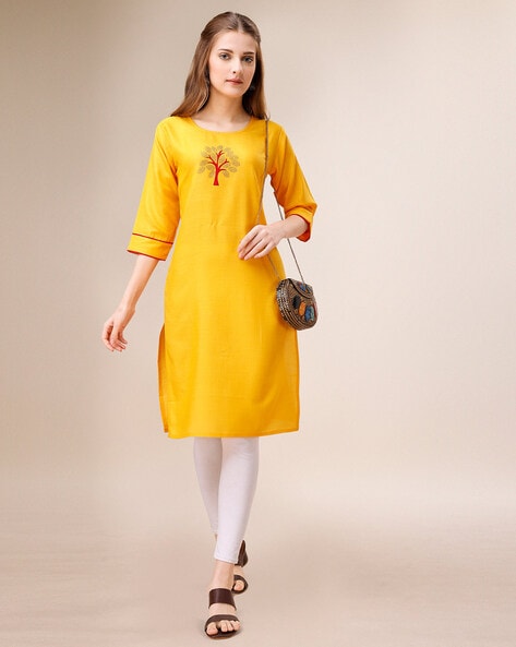 Buy Radhe Fashion Women's Embroidered Cotton Kurti Yellow Online In India  At Discounted Prices