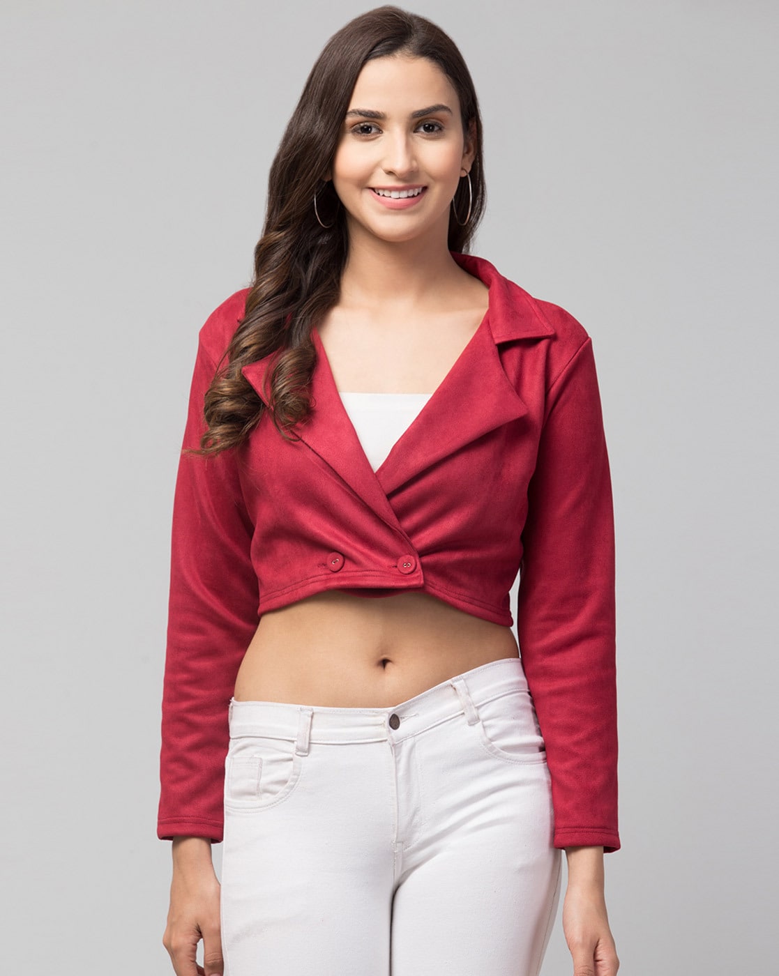 Crop Jacket with Button Closure