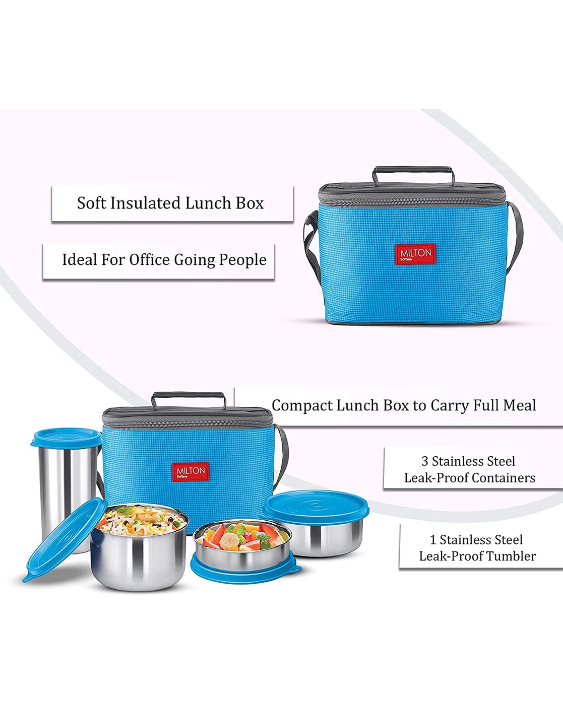 USHA SHRIRAM Insulated Stainless Steel Lunch Box with Bag |3pc