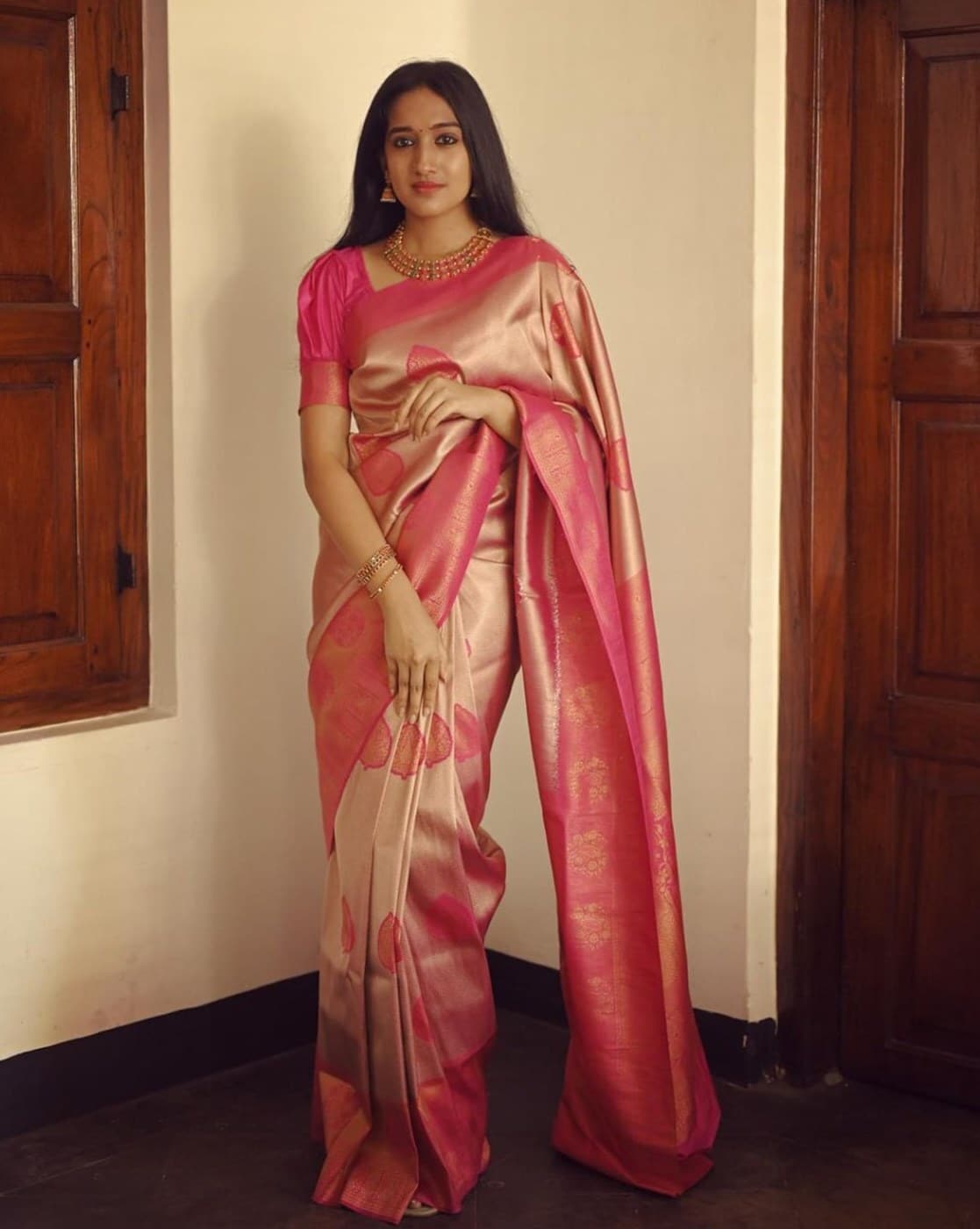 Buy Pink Sarees for Women by FASHION BOOMS Online
