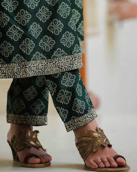 Buy Anu Kurta In Dark Brown Block Printed Mulberry Silk With Cigarette Pants  by SHORSHE at Ogaan Online Shopping Site