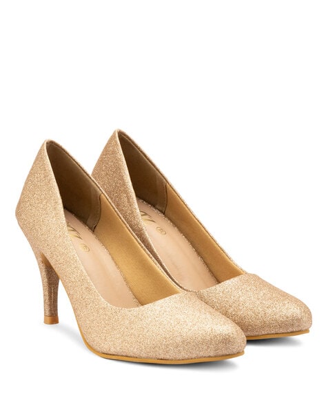 Gold round toe pumps best sale