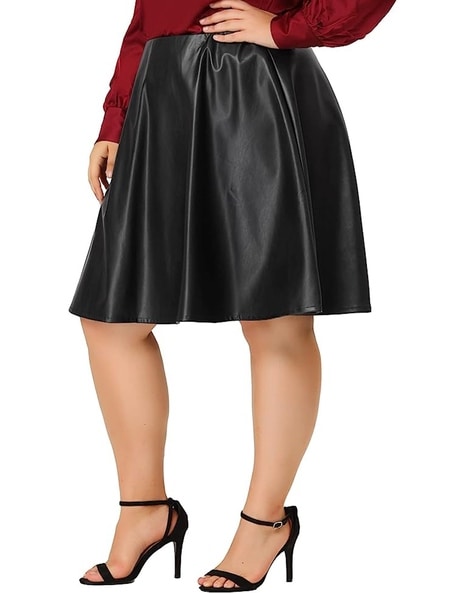 High Waisted Faux Leather Skater Skirt