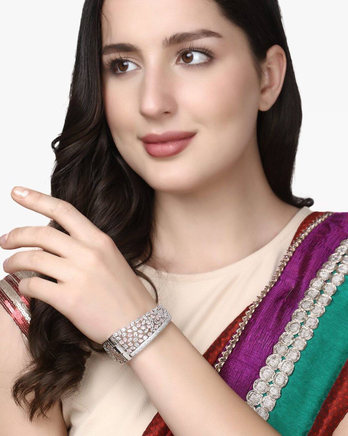 Buy Adwitiya Rhodium-Plated CZ Stone Broad Online | Ajio.com