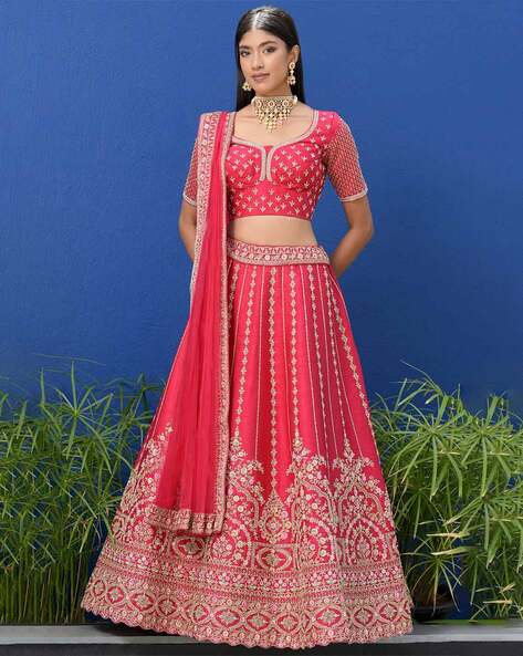 Banarasi Silk Sequence Work Sky Blue and Red Embroidered Designer Lehenga  Choli at Rs 849 in Surat