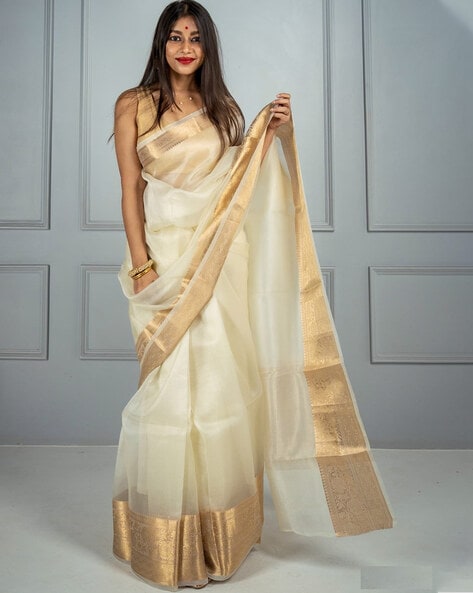 Baby Pink Kora Silk Organza Saree | Peepal Clothing