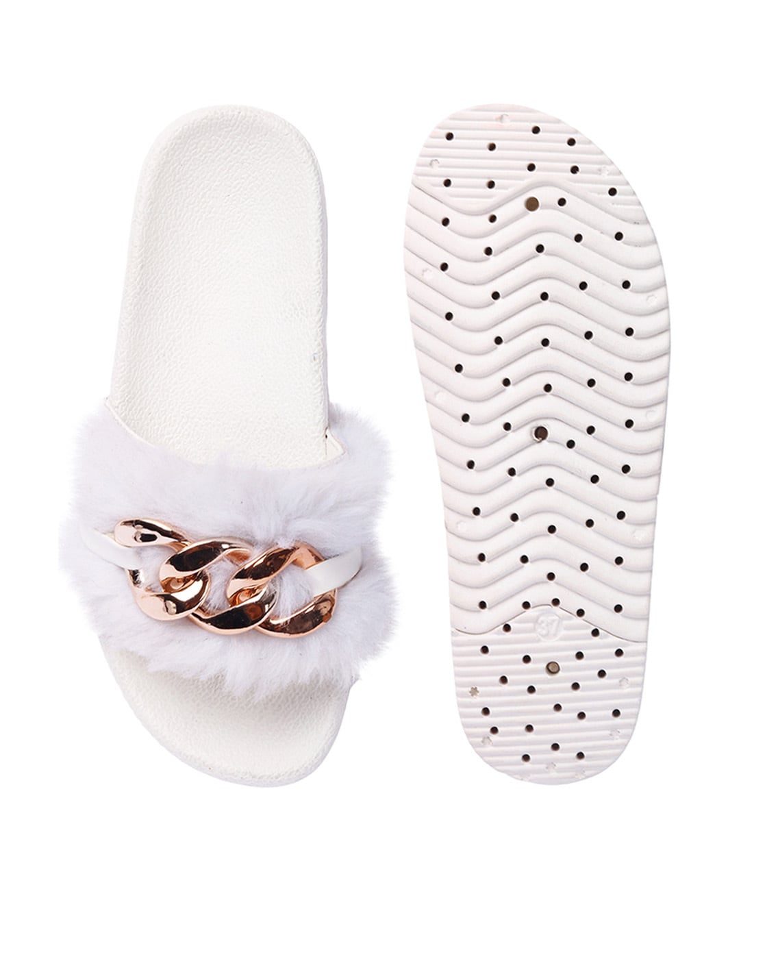 White fur clearance flip flops