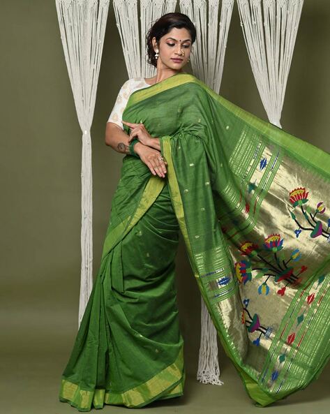 Buy green chanderi cotton saree at best The S Studio