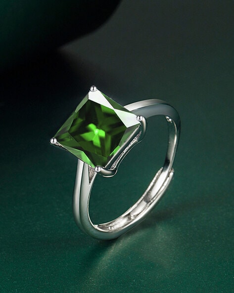 Platinum 0.43ct Square Shape Emerald Diamond Cocktail Ring