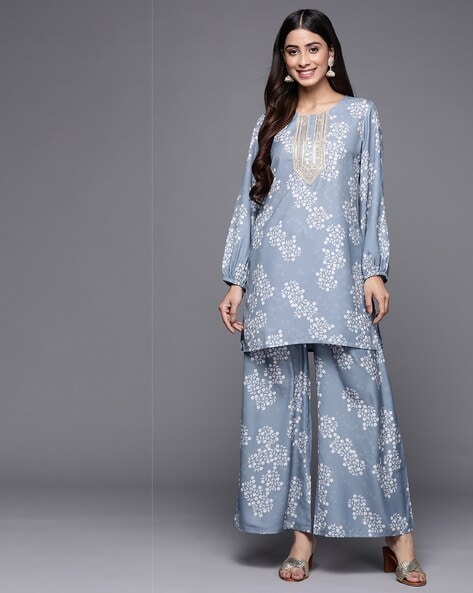 Buy PRINTED TWO PIECE BLUE CO-ORD SET for Women Online in India