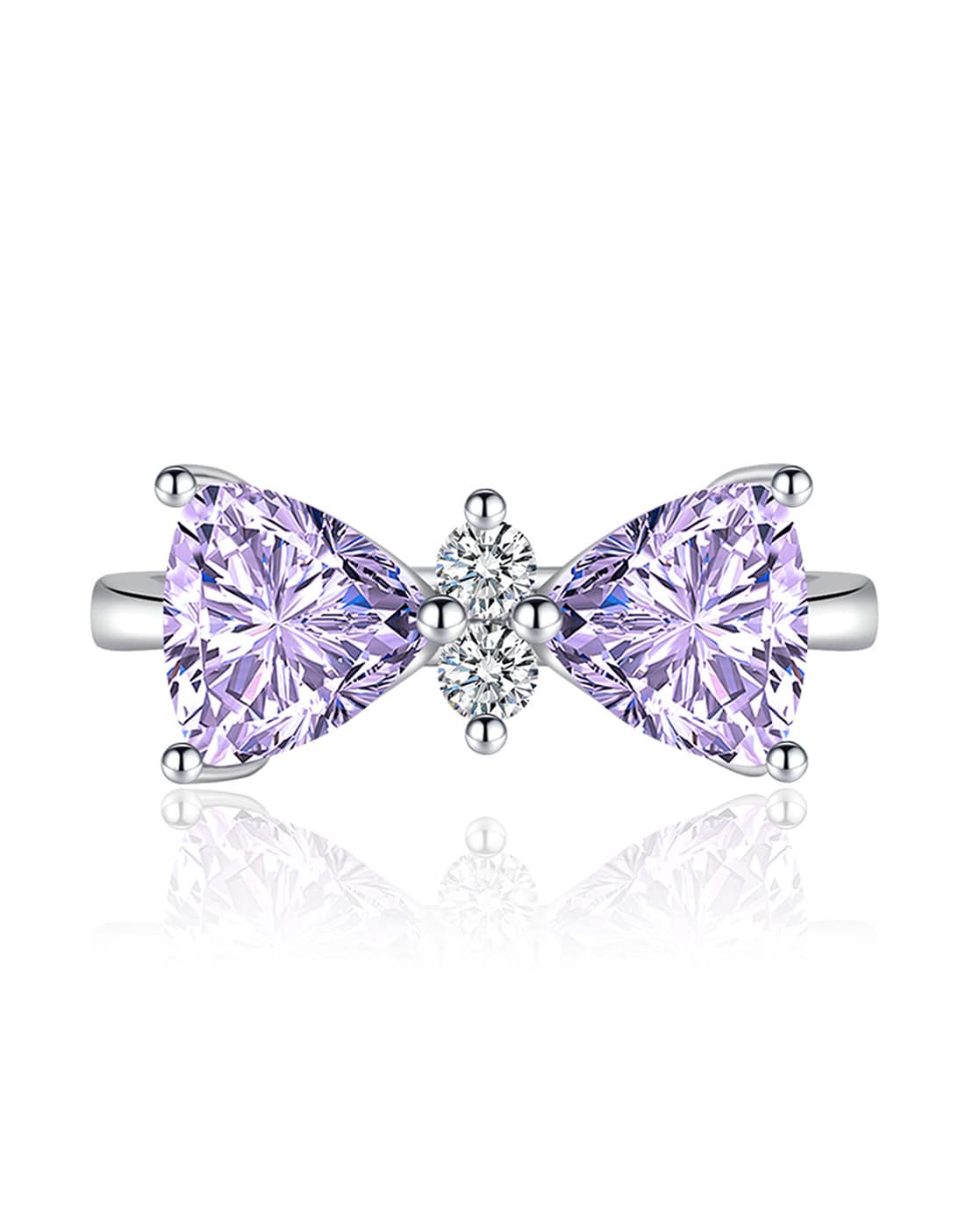 Pinkish Purple Sapphire & Diamond Engagement Ring 18K White Gold