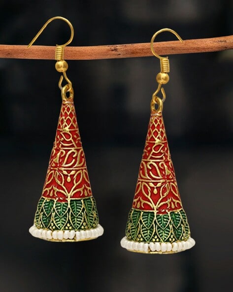 Gold Plated Meenakari Cone Shaped Multicolor Drop Earrings – Priyaasi