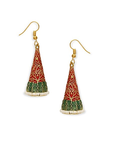 Stylish Trendy Partywear Gold Plated Cone Shaped with Tassel Chain  Lightweight Earring for Women and Girls. | K M HandiCrafts India