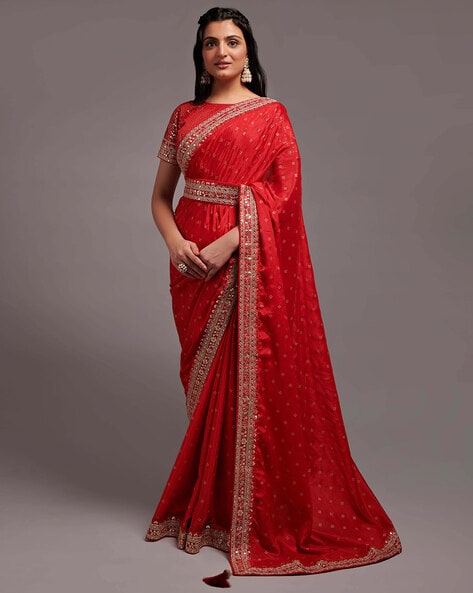 Beautiful Zari Weaving Georgette Fabric Saree - Red, Plain Georgette Sarees,  Half Georgette Saree, Wholesale Georgette Sarees, जोर्जेट साड़ी - Fashion  Mart, Jaipur | ID: 2852974725297