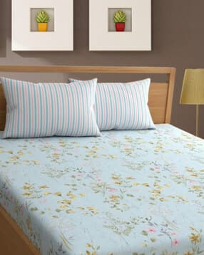 bajo's 350 TC Floral Print King-Size Bedsheet with Pillow Covers-picture-11