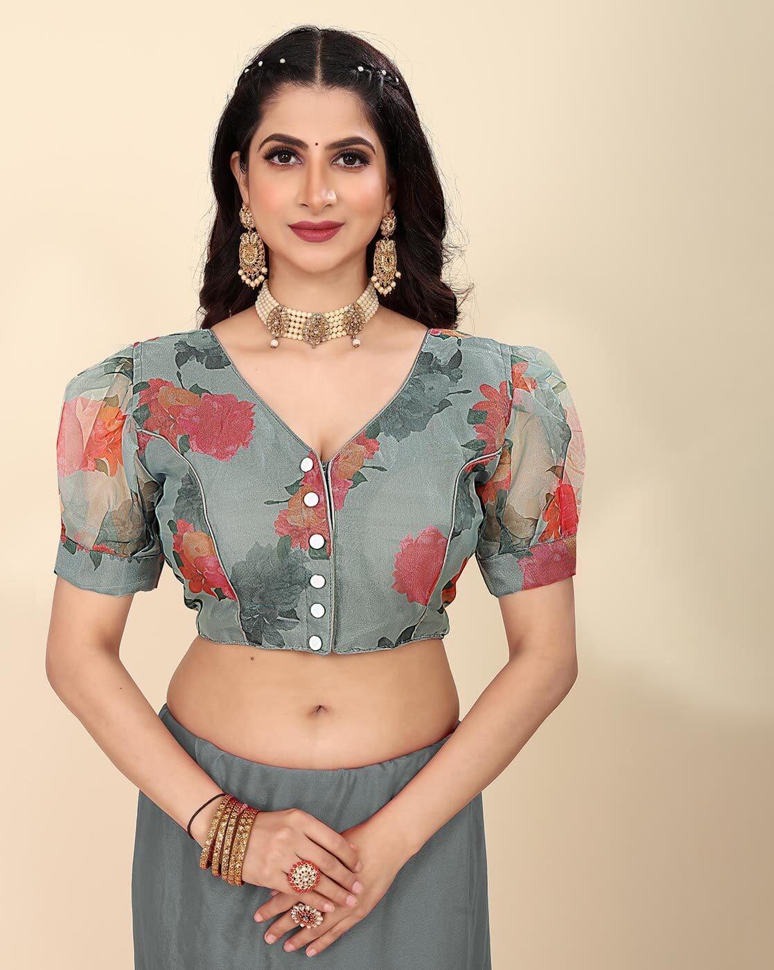 Buy Awriya Floral Print Front-Open Blouse Online | Ajio.com