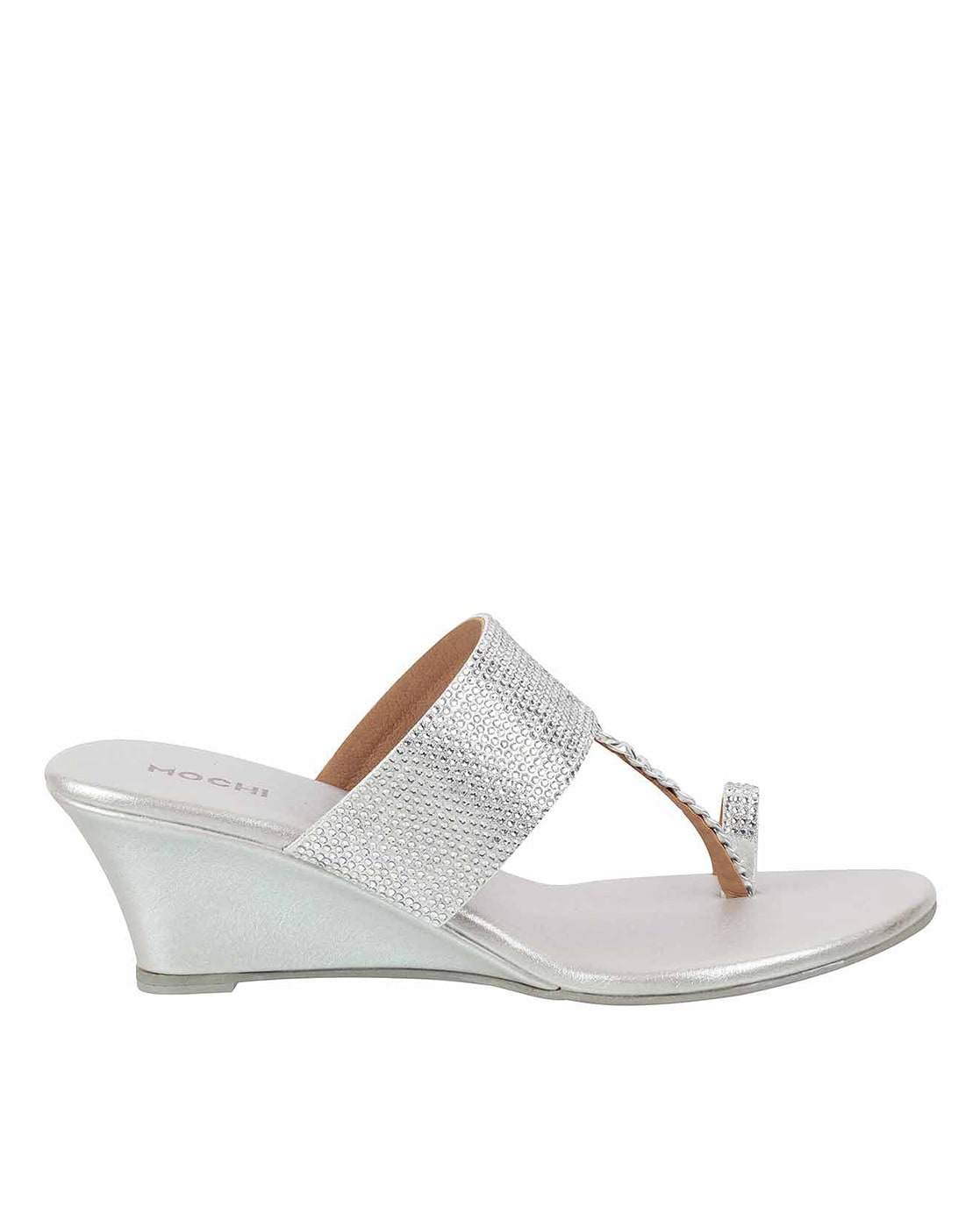 Buy Marc Loire Women Silver Round Toe Wedge Sandals Online