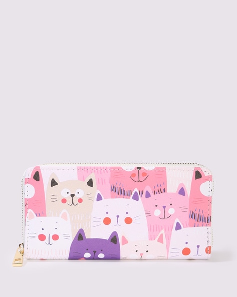 Cat Face Zipped Faux Leather Purses with Keyring