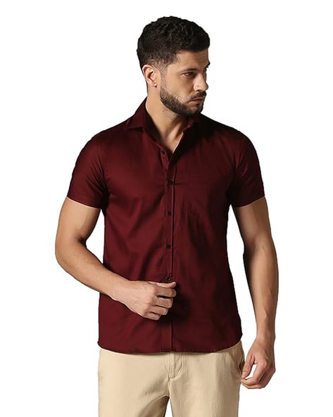 Mens maroon short sleeve on sale shirt