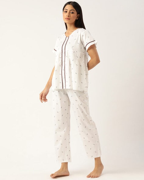 Ladies white 2024 cotton pyjamas