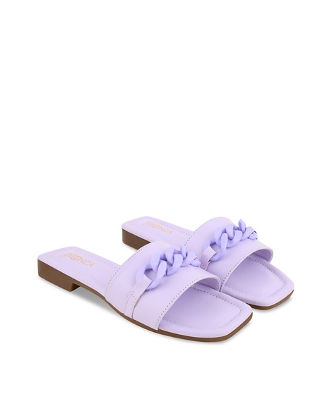 Amazon.com | CYBLING Women's Buckle Flat Sandal Summer Trendy Pearl Open  Square Toe Soft Sole Evening Party Roman Sandals Purple | Flats