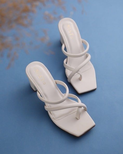 White slippers online heels