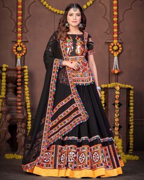 Voluptuous Cotton Silk Mirror Black Lehenga Choli -