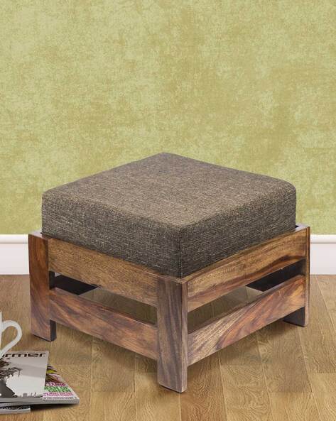 Buy IKIRIYA Square Shape Wooden Stool with Cushion Color Home