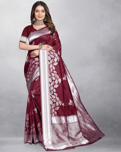 Best Offers on Maroon Chiffon Border Trendy Saree - Upto 20-71% off Sale -