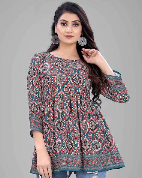 Floral Print Round-Neck Tunic Top