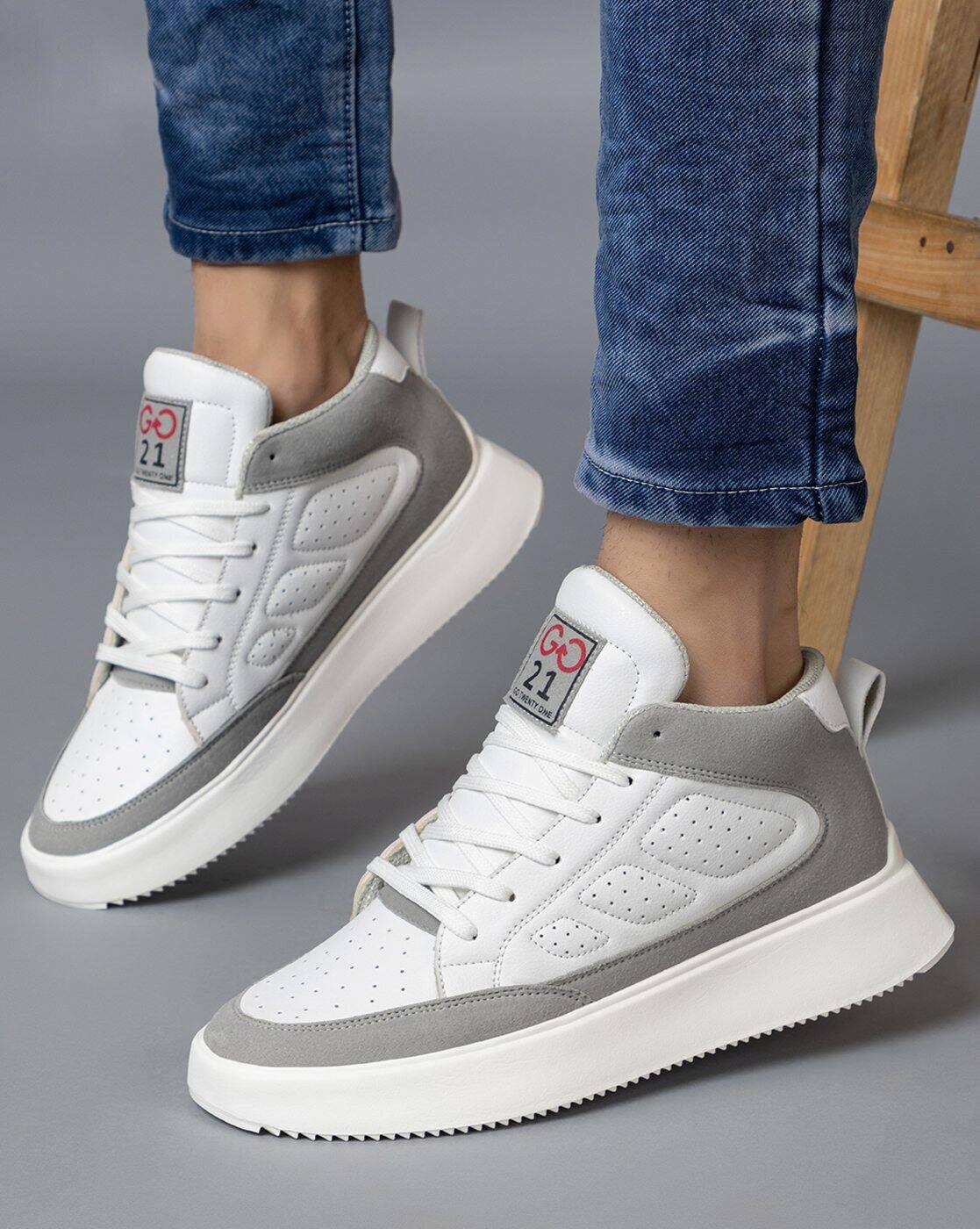 Buy White \u0026 Grey Sneakers for Men by GO21 Online | Ajio.com