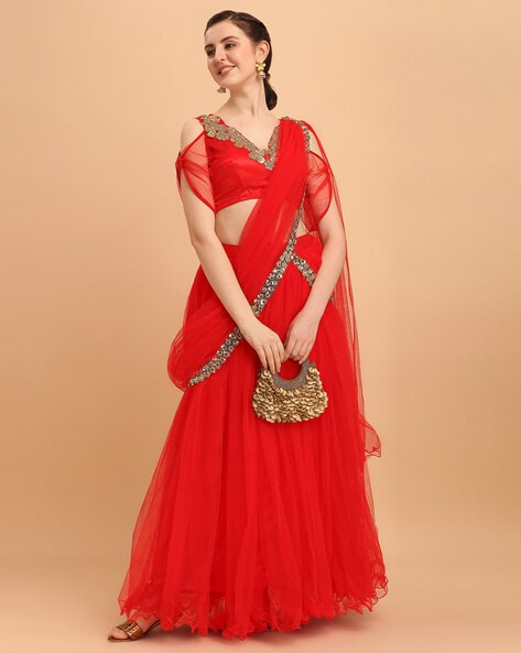 Red colour 1 min ready to wear designer saree - Shop Lance – ShopLance