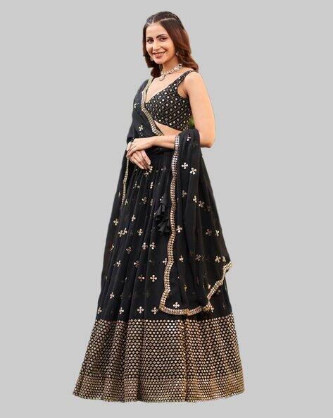 Embellished Flared Lehenga Choli Set with Dupatta