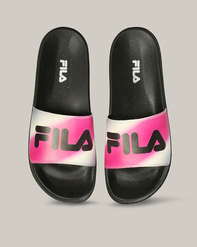 Pink and black fila slides new arrivals