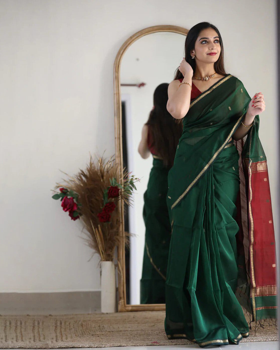 Buy Green Sarees for Women by FASHION BOOMS Online