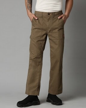 Rare Rabbit Men's Aps Brown Solid Mid-Rise Regular Fit Stretch Trouser